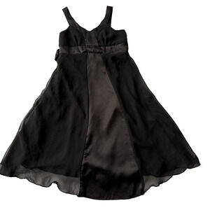 Hype Girls 6 Formal Black Satin Sheer Panel Sleeveless Smocked Bow Dress Classic